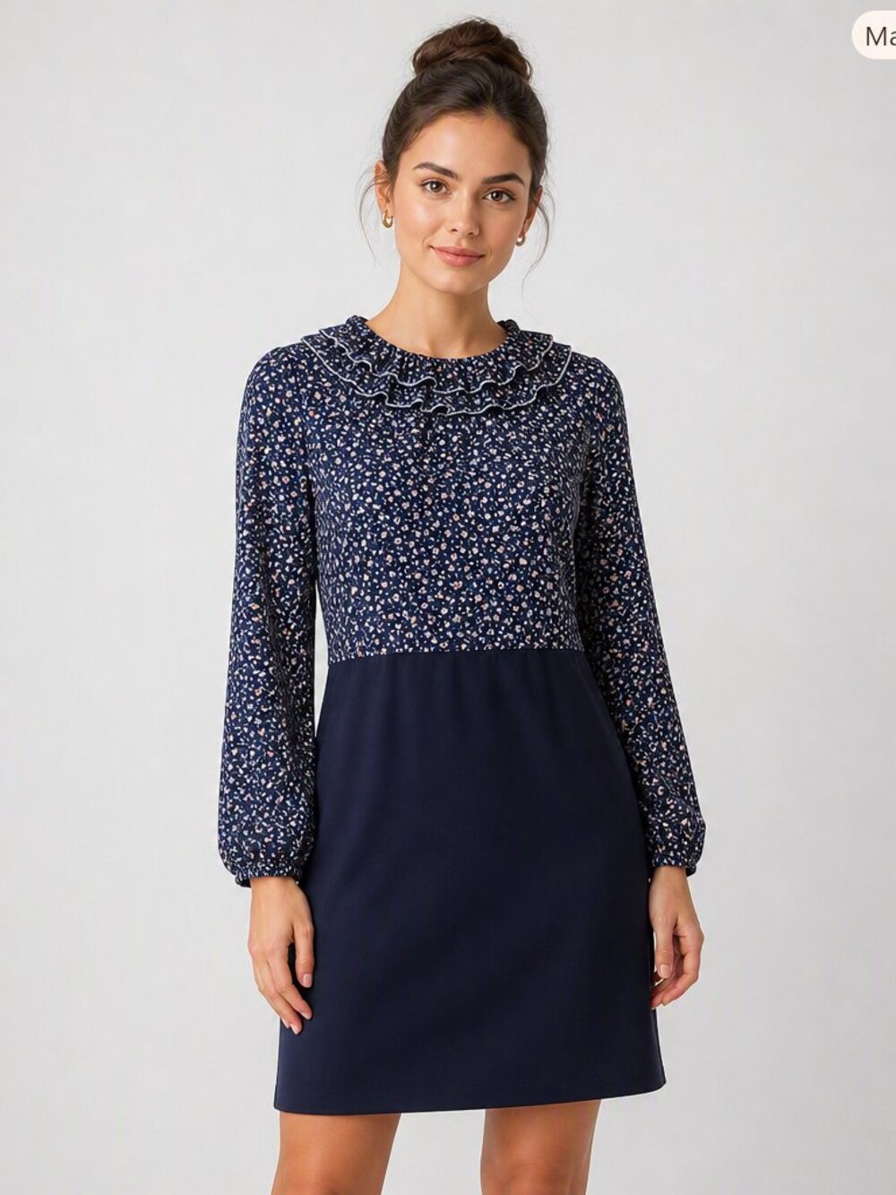 Modest floral blouse top slit skirt dress ruffled collar